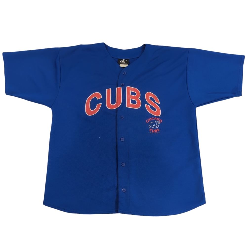 Vintage Chicago Cubs Team Logo MLB NL Logo Athletic Men 2001 Blue Red Jersey XL.
